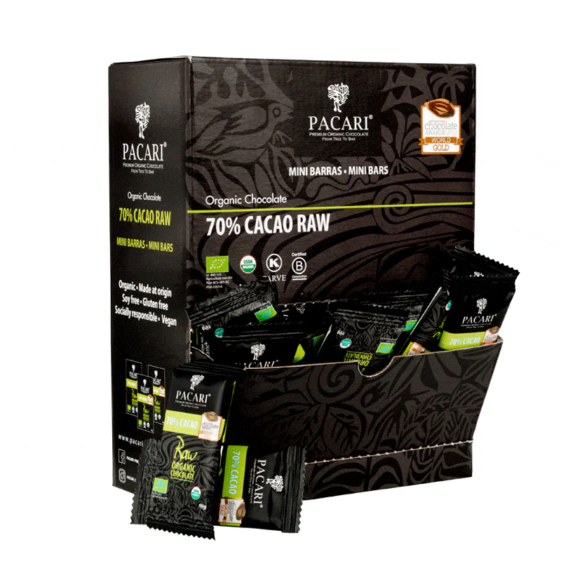 Display 70% Cacao Raw mini barras